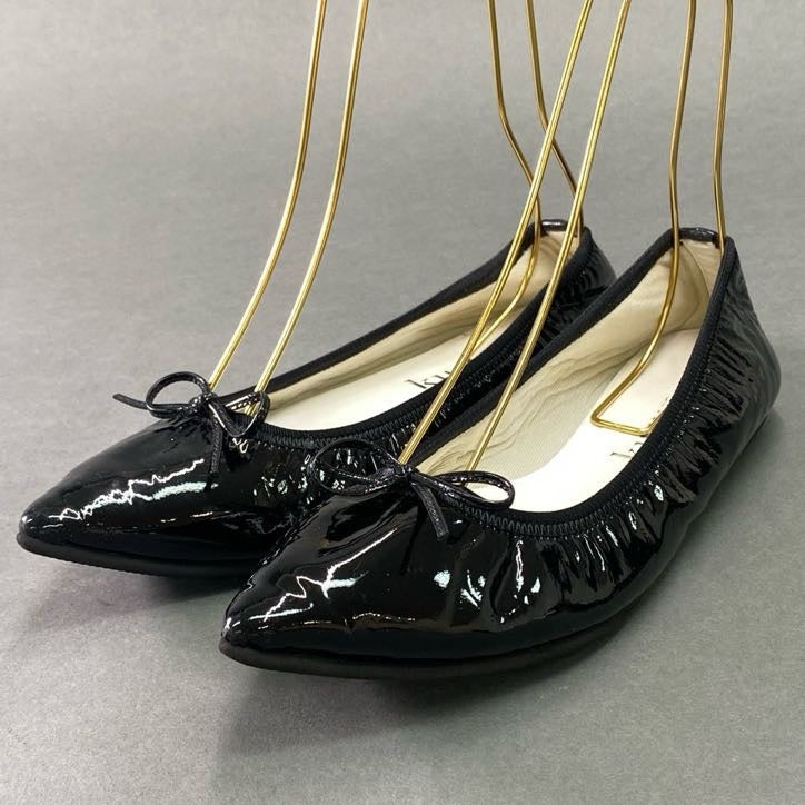 7f4 kurun TOKYO クルン トウキョウ エナメル バレエシューズ 25.5cm ブラック フラットシューズ リボン 日本製