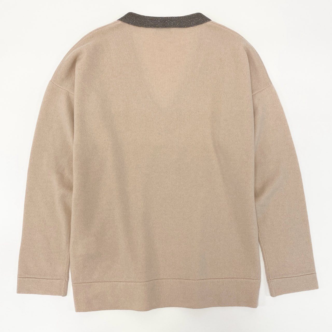 53e19 BRUNELLO CUCINELLI ブルネロクチネリ ビーズデザイン Vネック カシミヤニットセーター サイズM ライトベージュ カシミヤ100%