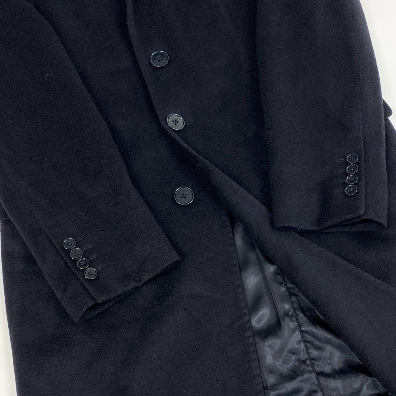 69i26 《美品》EMPORIO ARMANI エンポリオアルマーニ カシミヤチェスターコート カシミア ロングコート 46サイズ ネイビー メンズk02i