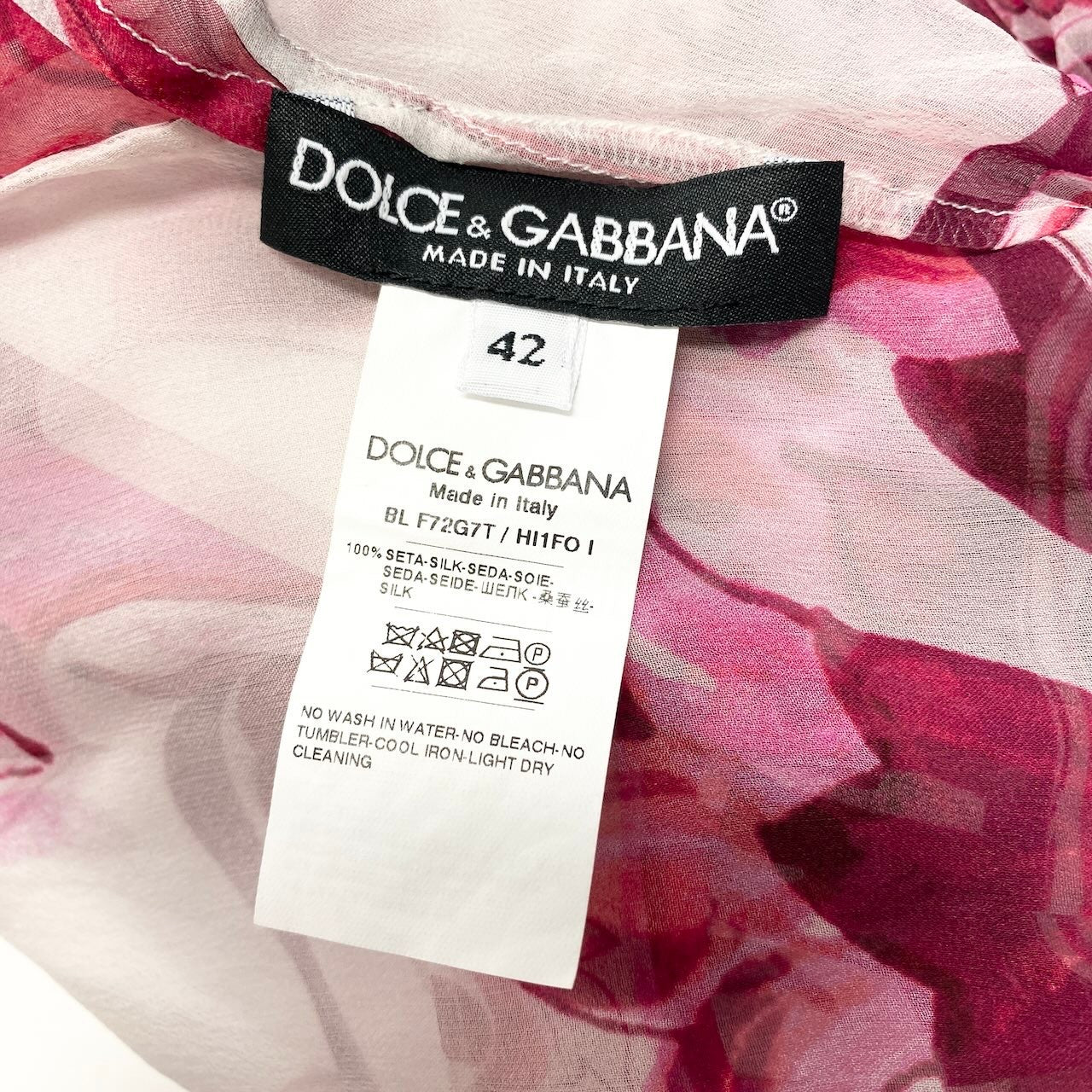 7d24 DOLCE&GABBANA ドルチェアンドガッバーナ マジョリカ シアーブラウス シルクブラウス ドルマンスリーブ パフスリーブ 総柄 マヨルカ サイズ42 マルチカラー シルク100% レディース 女性服o07t