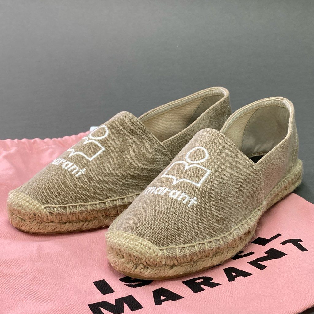 2d14 《美品》 ISABEL MARANT イザベルマラン エスパドリーユ キャンバス ロゴ刺繍 フラットシューズ スリッポン シューズ 38 ベージュ