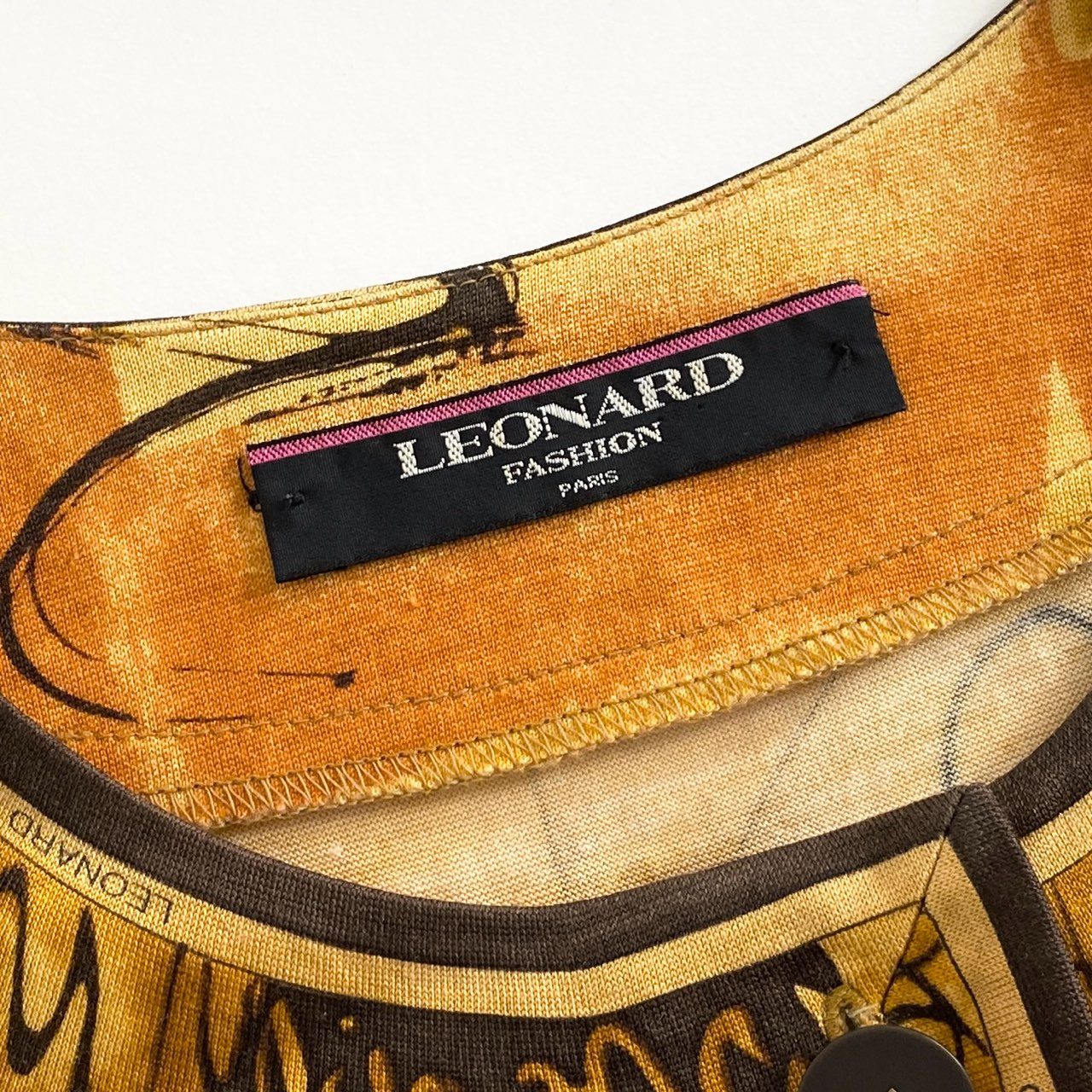 40i20《大きいサイズ》 LEONARD FASHION レオナール ファッション 日本製 長袖カーディガン 羽織 総柄プリント LL オレンジ ウール コットン