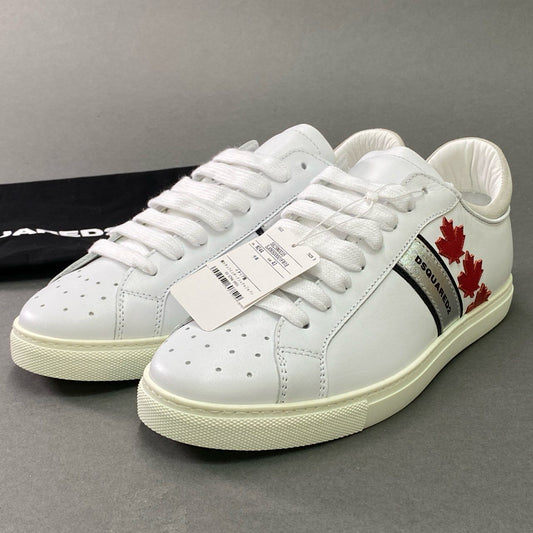 6b28 《タグ付き》 DSQUARED2 ディースクエアード  Maple Leaf Sneakerd カーフレザー ローカットスニーカー 本革 保存袋付属 43 ホワイト 牛革