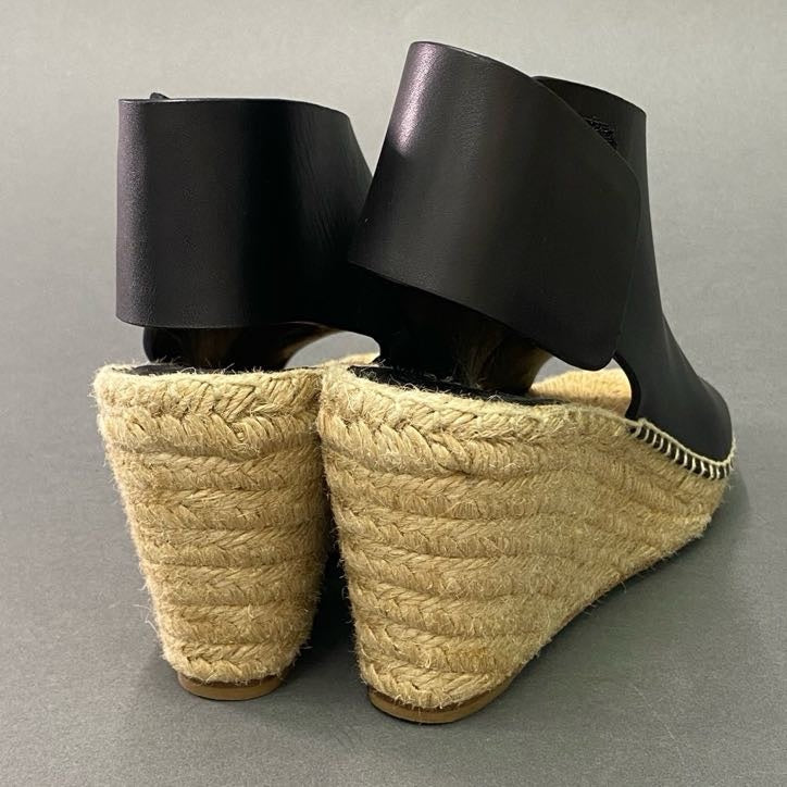 3l22 ② 《美品》 CELINE セリーヌ ウェッジソール レザーサンダル 37 ブラック Leather エスパドリーユ スペイン製 シューズ 夏
