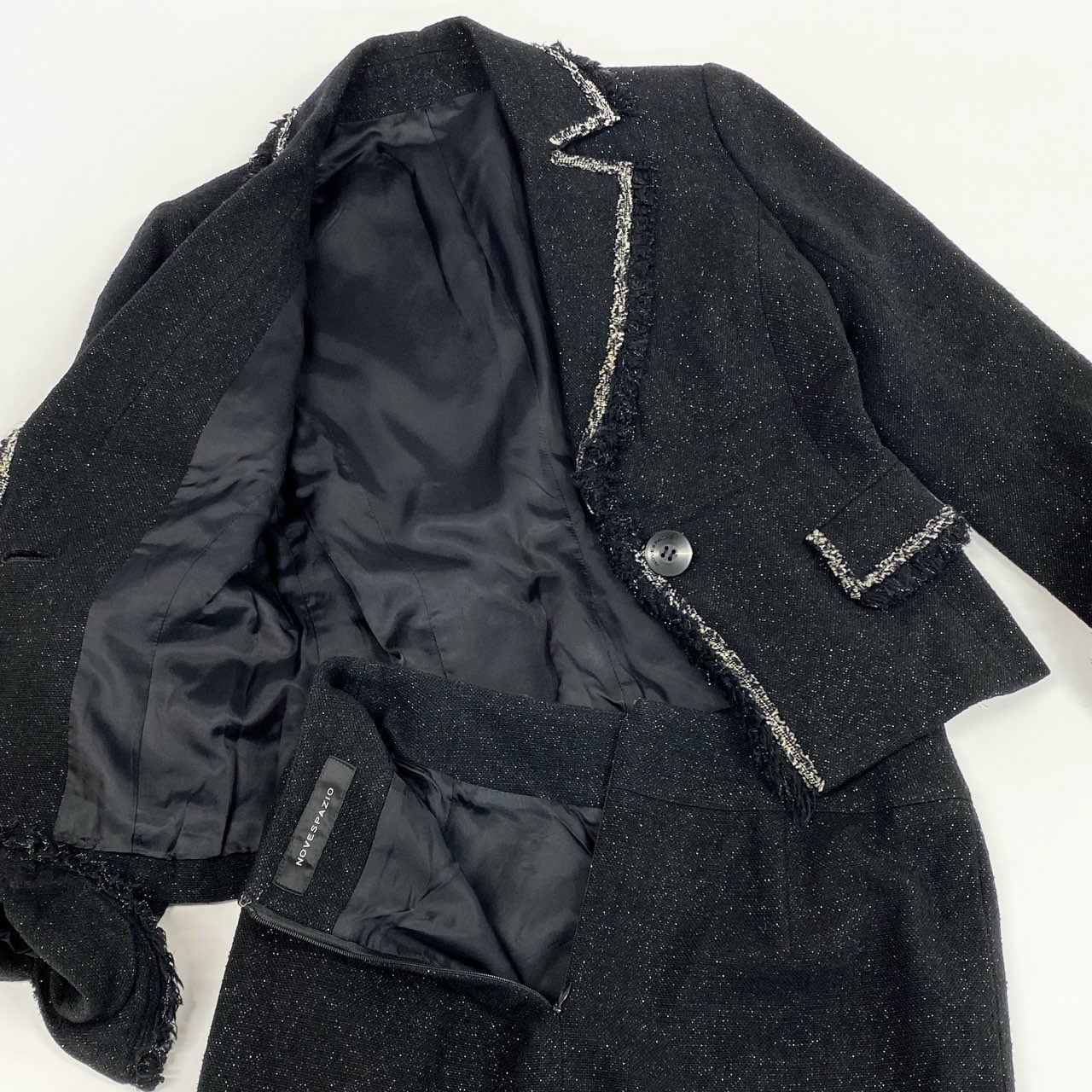 77j28 NOVESPAZIO ノーベスパジオ ツイードセットアップ ジャケット タイトスカート ラメ 033-250920 38サイズ ブラック レディースu02t