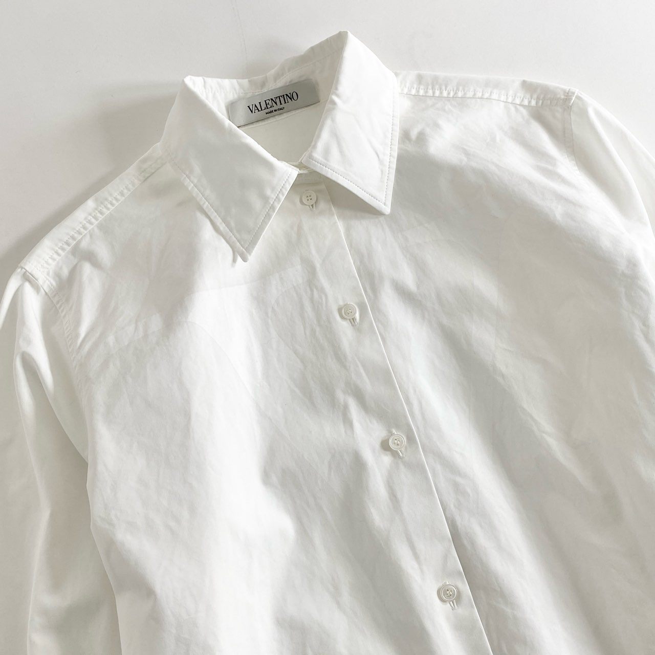 44i6 イタリア製 VALENTINO ヴァレンティノ V SHIRT Vロゴ 長袖シャツ ブラウス VB3AB1Z05DN サイズ40 ホワイト コットン レディース
