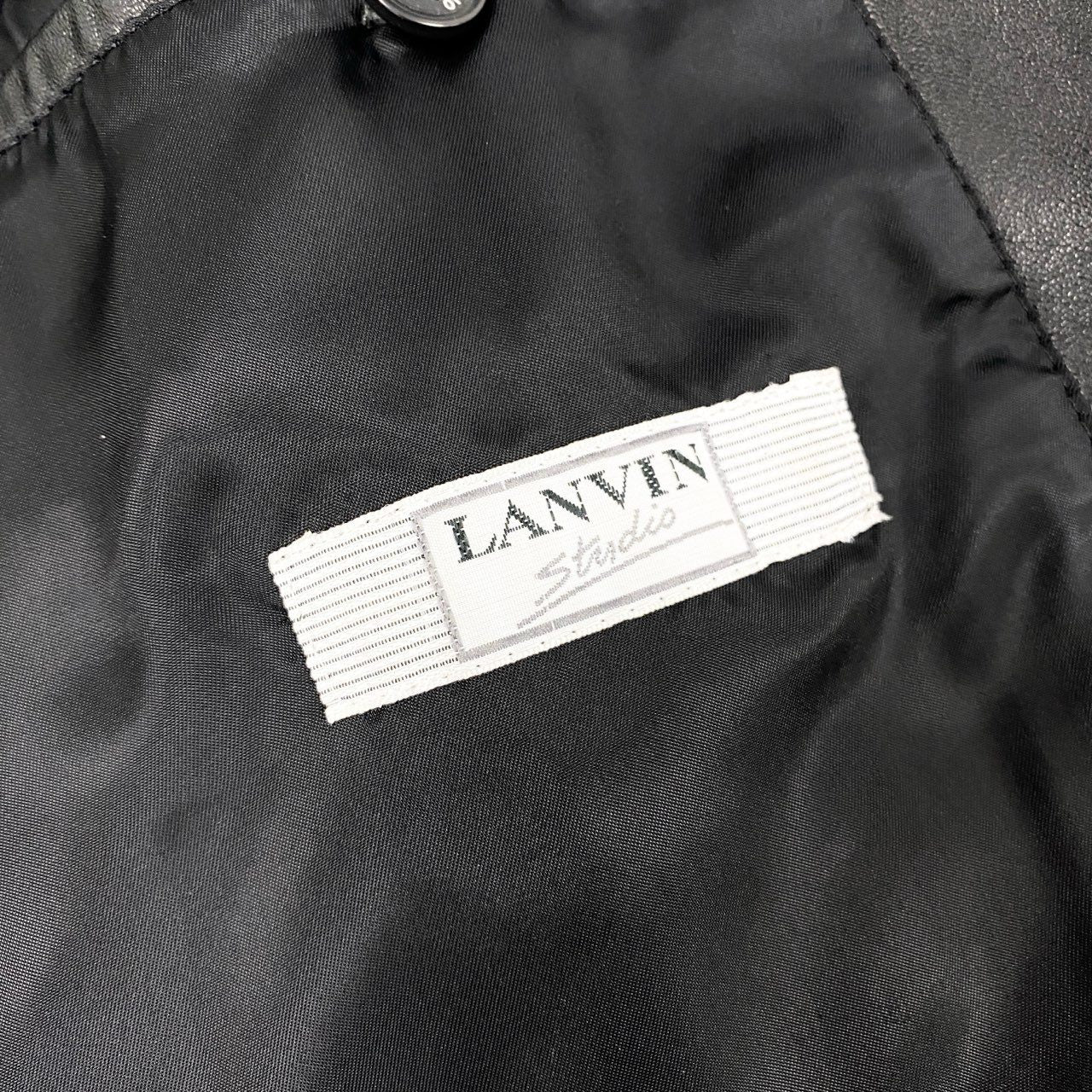 57h28 LANVIN ランバン ダブルプレスト ラムレザージャケット コート アウター 50 Lサイズ相当 ブラック 羊革 メンズo07t