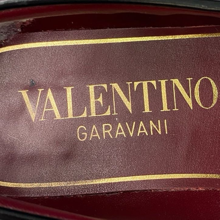 3l22 VALENTINO GARAVANI ヴァレンティノ ガラヴァーニ Vロゴ ゴールドチェーン ローファー 35 1/2 ブラック レザー 革靴 イタリア製 シューズ