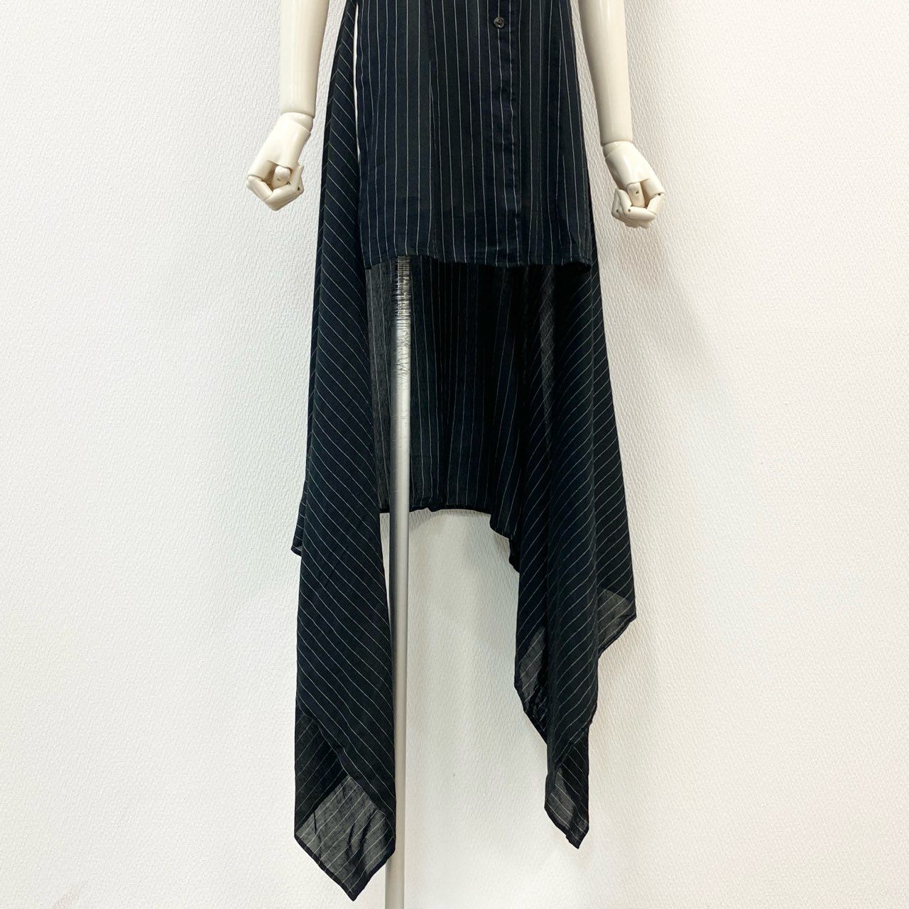 2f6 Jean Paul GAULTIER ジャンポールゴルチエ 00s バックロング ドレープシャツワンピース 40 ブラック ドレス ストライプ