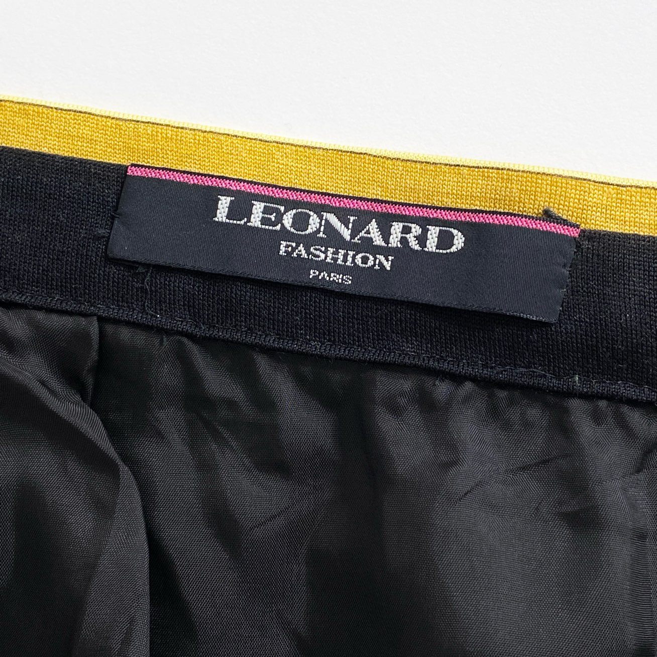 59d15 LEONARD FASHION レオナール 膝下スカート 総柄スカート ウエスト76 ブラック ウール100% レディース 日本製