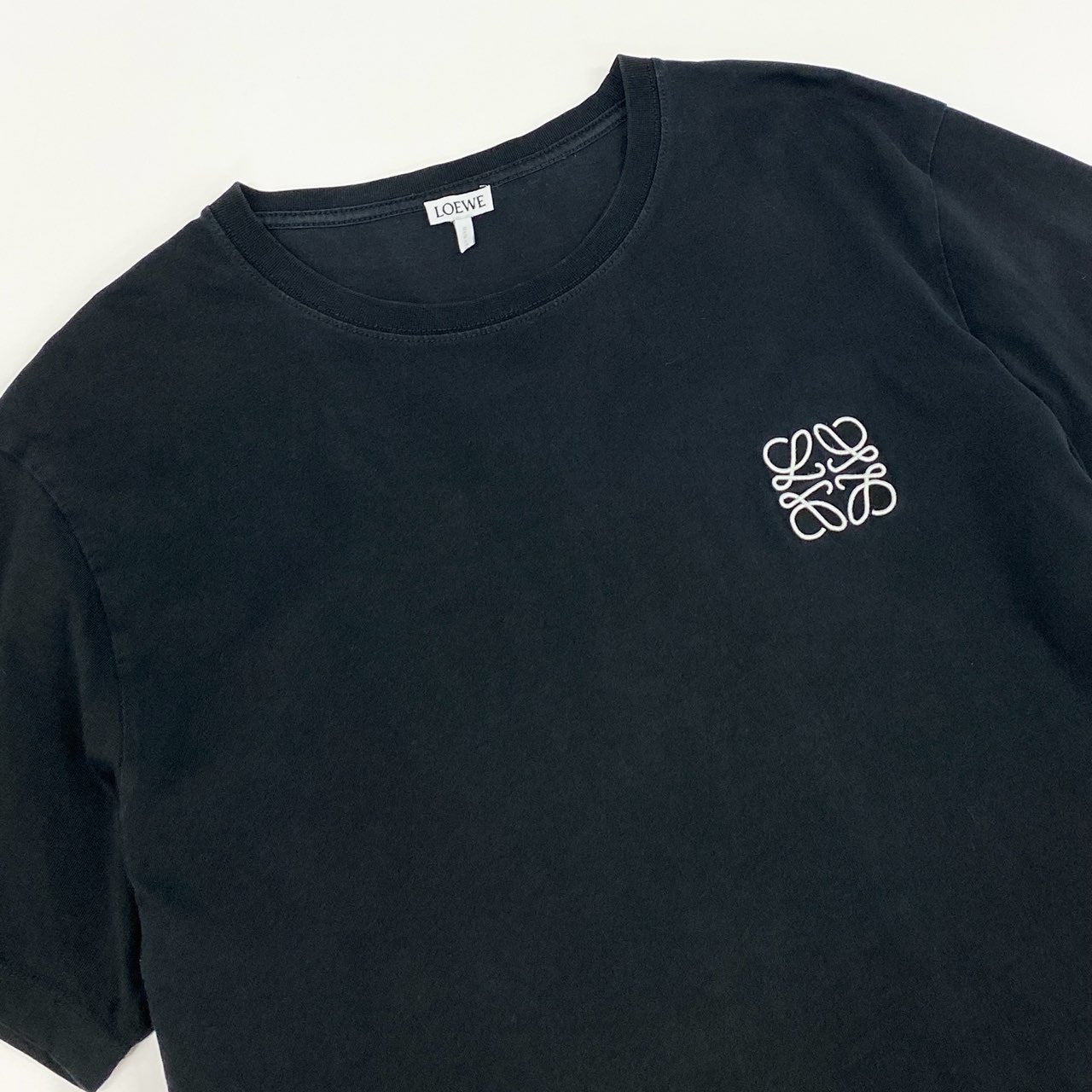 31f14 LOEWE ロエベ アナグラム刺繍 クルーネック Tシャツ 半袖カットソー トップス 大きいサイズ 1720930 H526341XAI XLサイズ ブラック コットン
