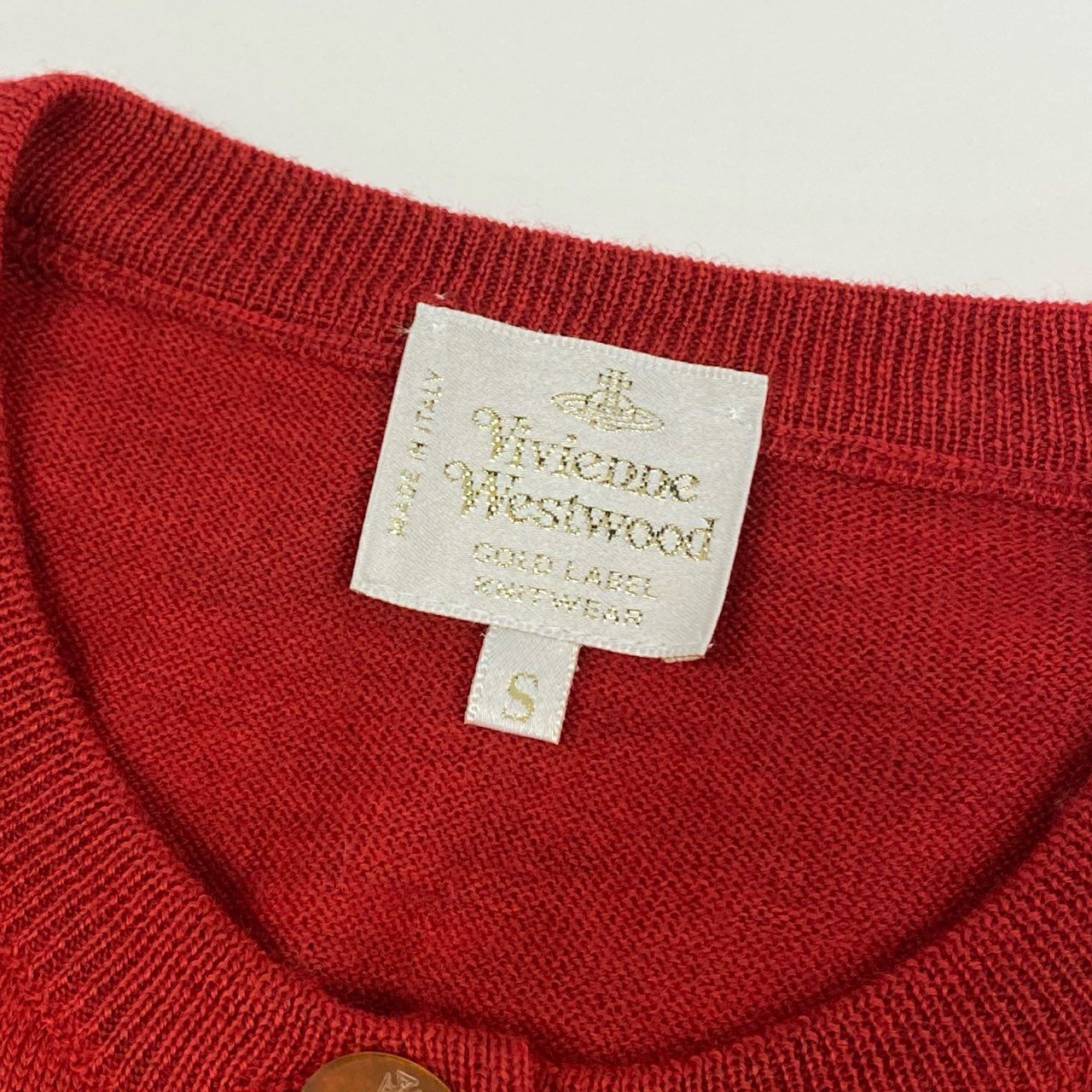 82f24 Vivienne Westwood GOLD LABEL ヴィヴィアンウエストウッド ゴールドレーベル イタリア製 オーブ刺繍 長袖ニット カーディガン 羽織 Sサイズ レッド ウール レディース