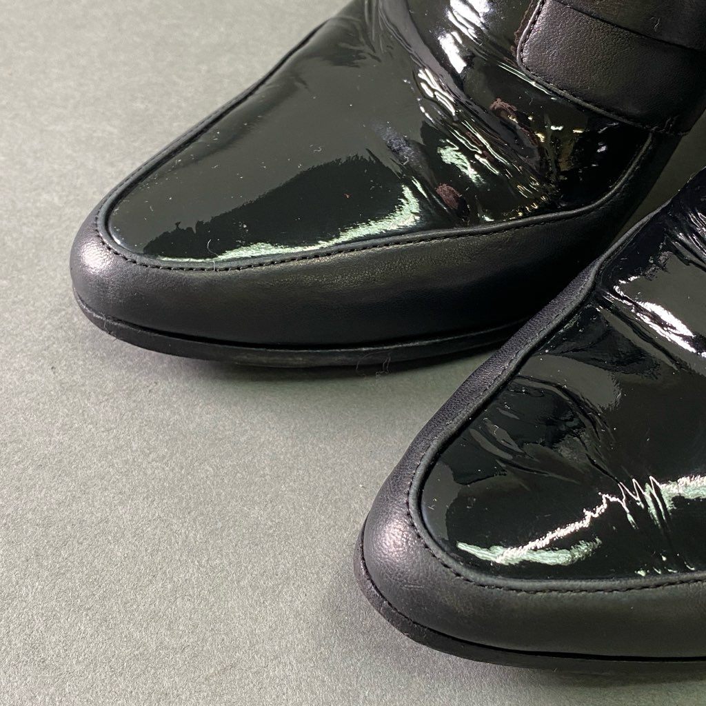 2d7 JIMMY CHOO ジミーチュウ トリプルストラップ サイドジップ ブーツ 38 ブラック レザー エナメル ブーティ シューズ イタリア製