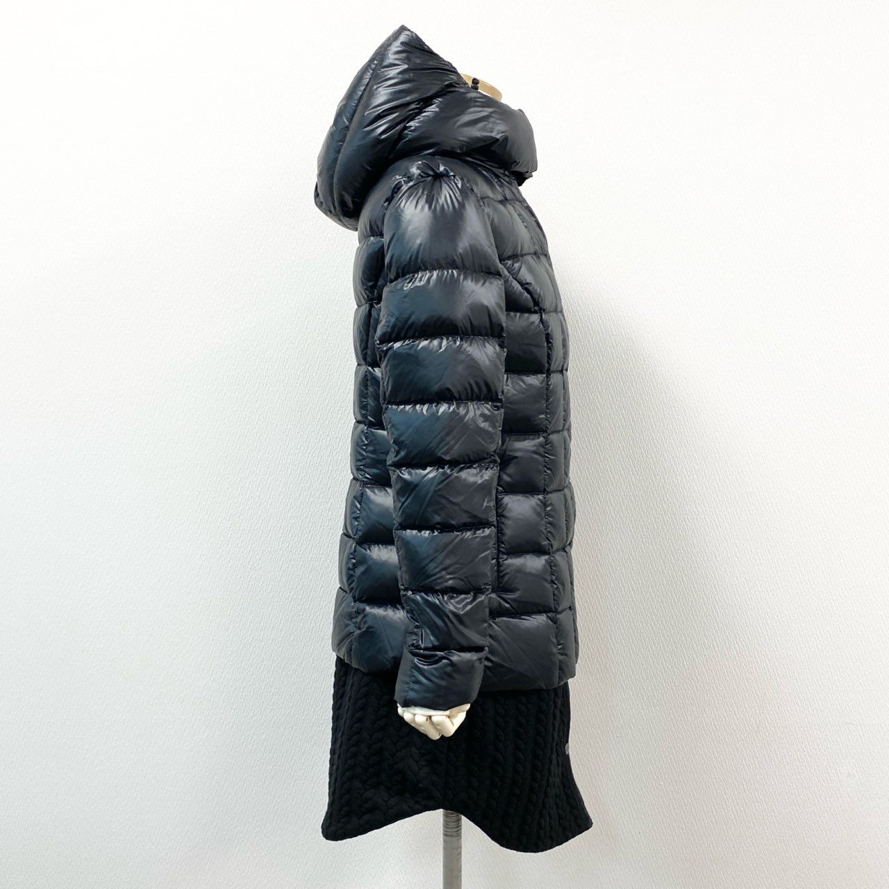 62g24 《未使用》 SNOWMAN NEW YORK スノーマン ニューヨーク レイヤード ダウンコート アウター 軽量ダウン フード付き 65S058 サイズS ブラック ナイロン レディース アウター_