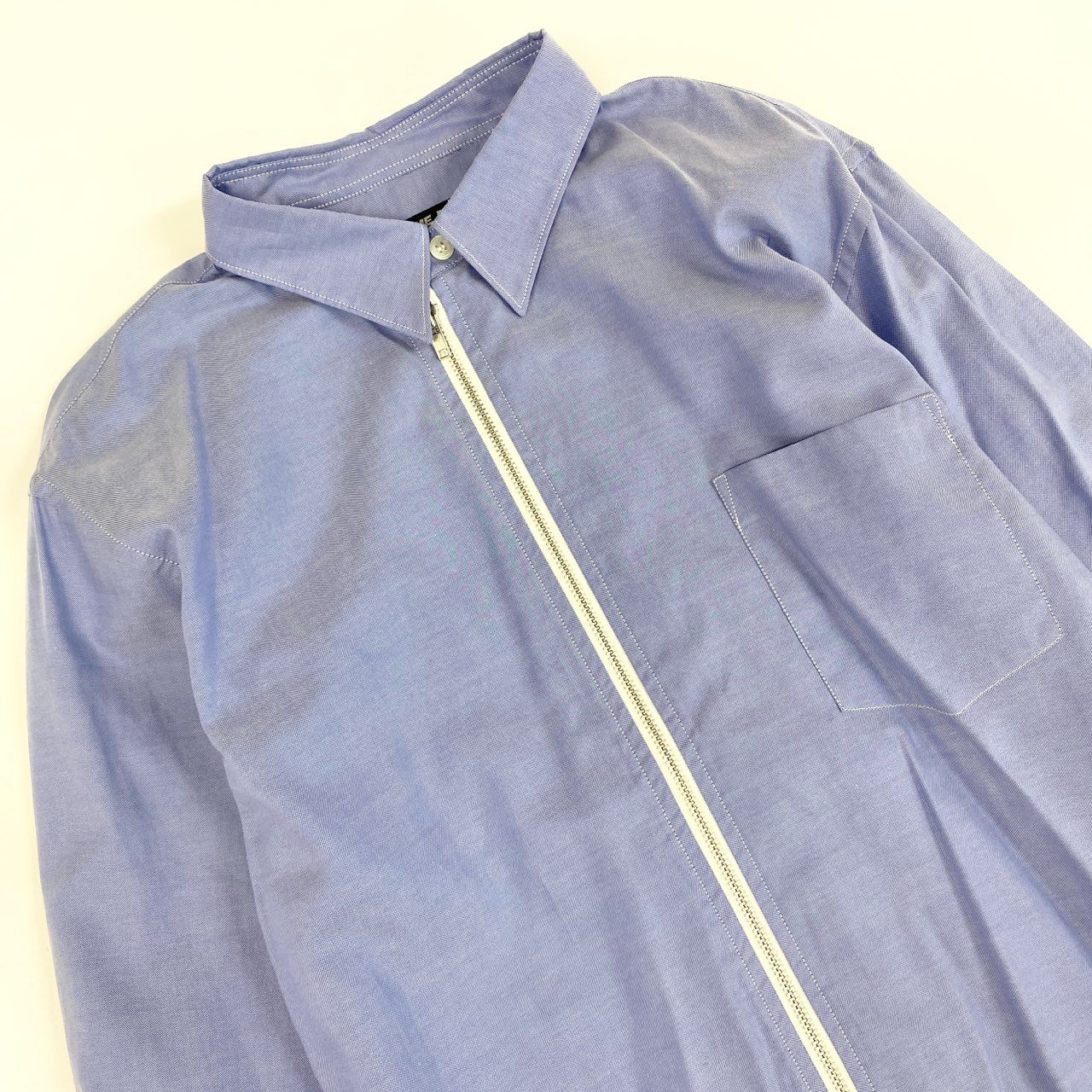 68g21 COMME des GARCONS HOMME DEUX コムデギャルソン オムドゥ AD2019 ジップアップ 長袖シャツ ロングスリーブ 日本製 Mサイズ ブルー コットン メンズ