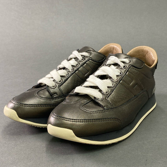 3b7 HERMES エルメス クイック ローカットスニーカー レザーシューズ Hロゴ レースアップ leather イタリア製 34 1/2 ダークブラウン レザー