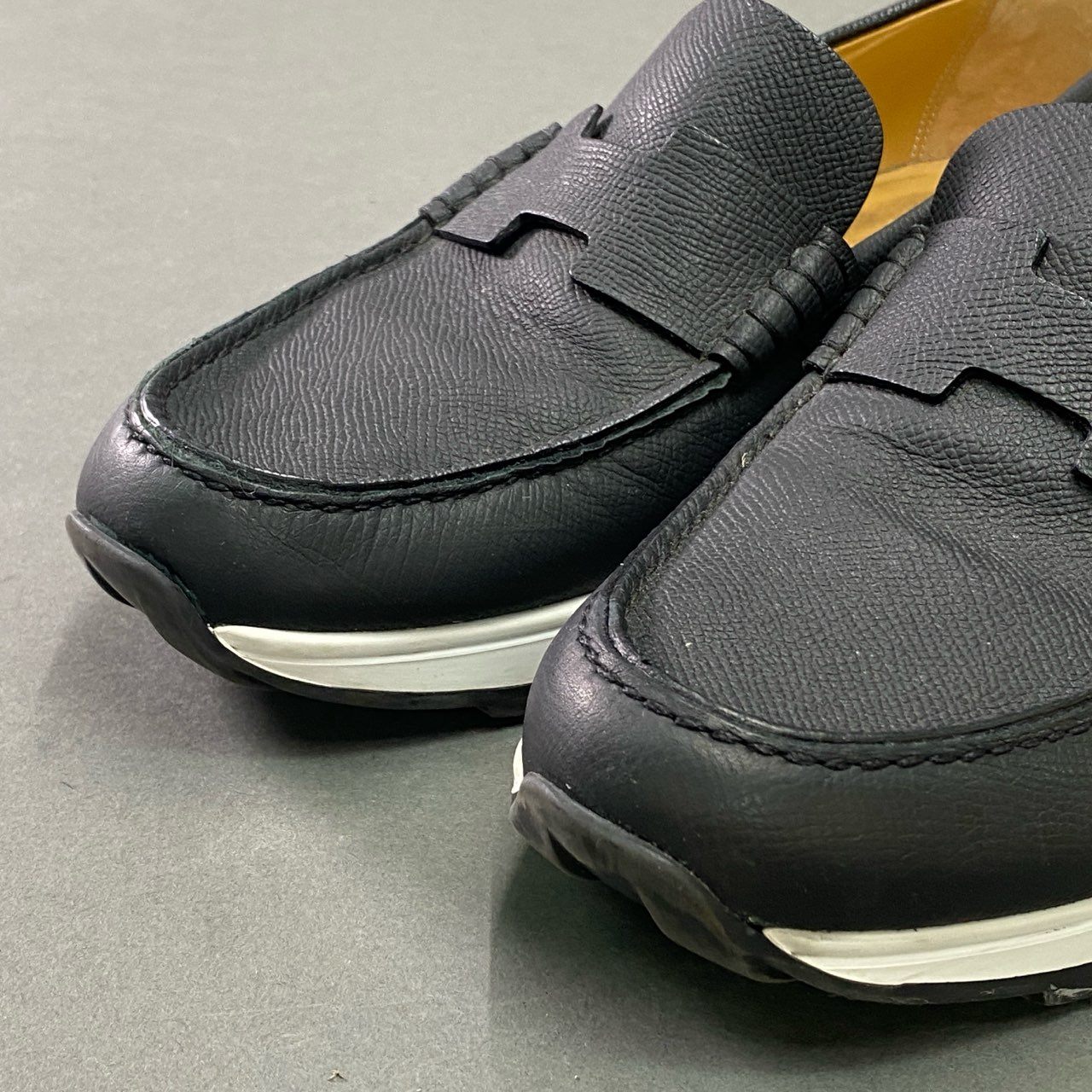 7b7 HERMES エルメス フラットシューズ スリッポン レザースニーカー Leather Hロゴ 保存袋付属 41 ネイビー
