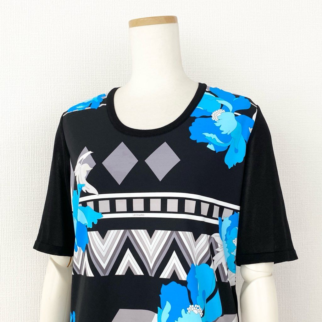27f20-5 《美品》 大きいサイズ LEONARD SPORT レオナール 半袖Tシャツ カットソー トップス 0548528 サイズ42 マルチカラー ポリエステル100% レディース 日本製