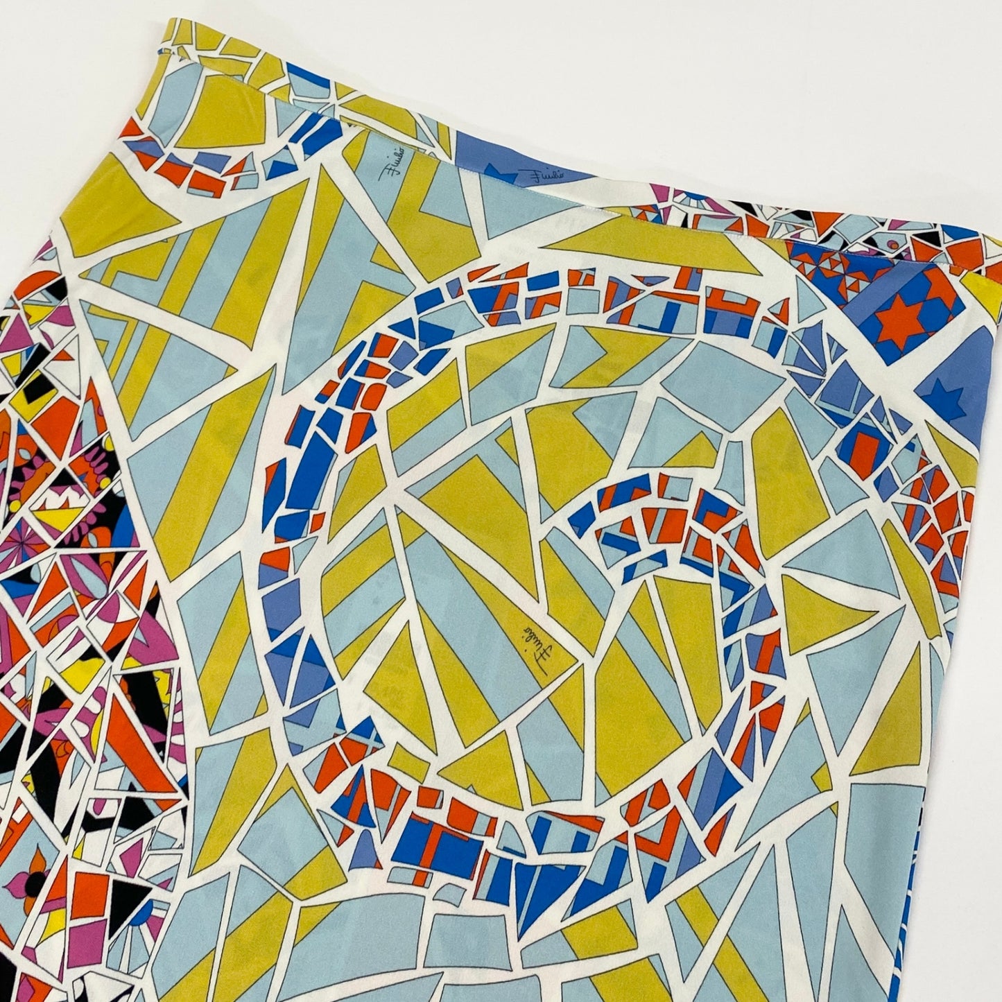 56h1 EMILIO PUCCI エミリオプッチ 総柄スカート ビバーラ柄 シルク混紡 ストレッチ レディース 女性用 タグ付き 61RV36 40 マルチカラーu02t