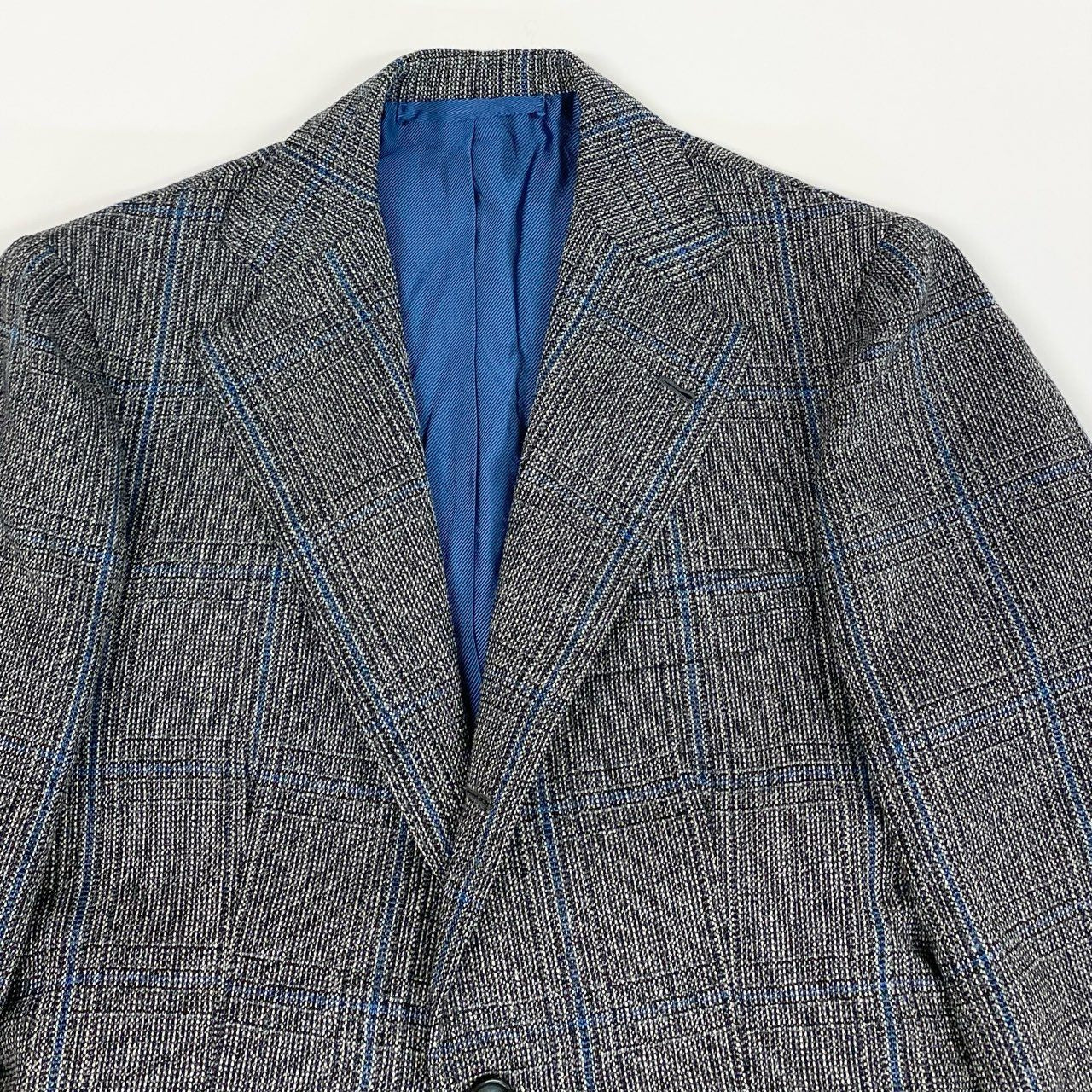 12i26 《美品》 DAL CUORE ダルクオーレ ツイード生地 シングルスーツ セットアップ グレー ブルー チェック ウール メンズu02t