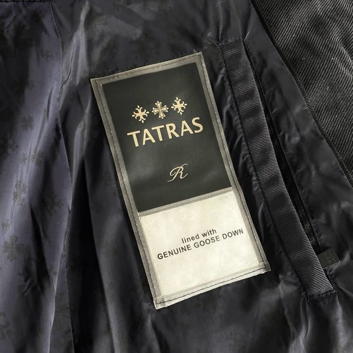 58i26 TATARAS タトラス LTL17A4107 Rライン ツイル地切替 ツイードダウンジャケット スタンドカラー ロングコート サイズ03 グレー ブラック レディース