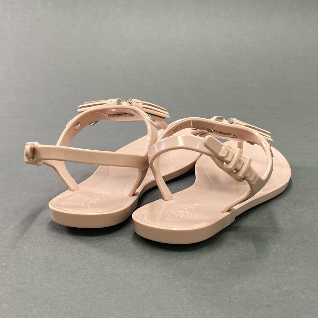 4d7 【美品】 TODS トッズ トングサンダル タッセル レザーサンダル ラバー バックストラップ レディース シューズ 37 ライトピンク