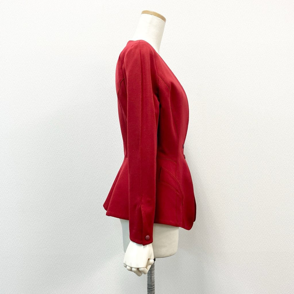 63d8-12 Thierry mugler ティエリー ミューグレー テーラードジャケット ノーカラージャケット 変形デザイン サイズ9 レッド ウール100% レディース