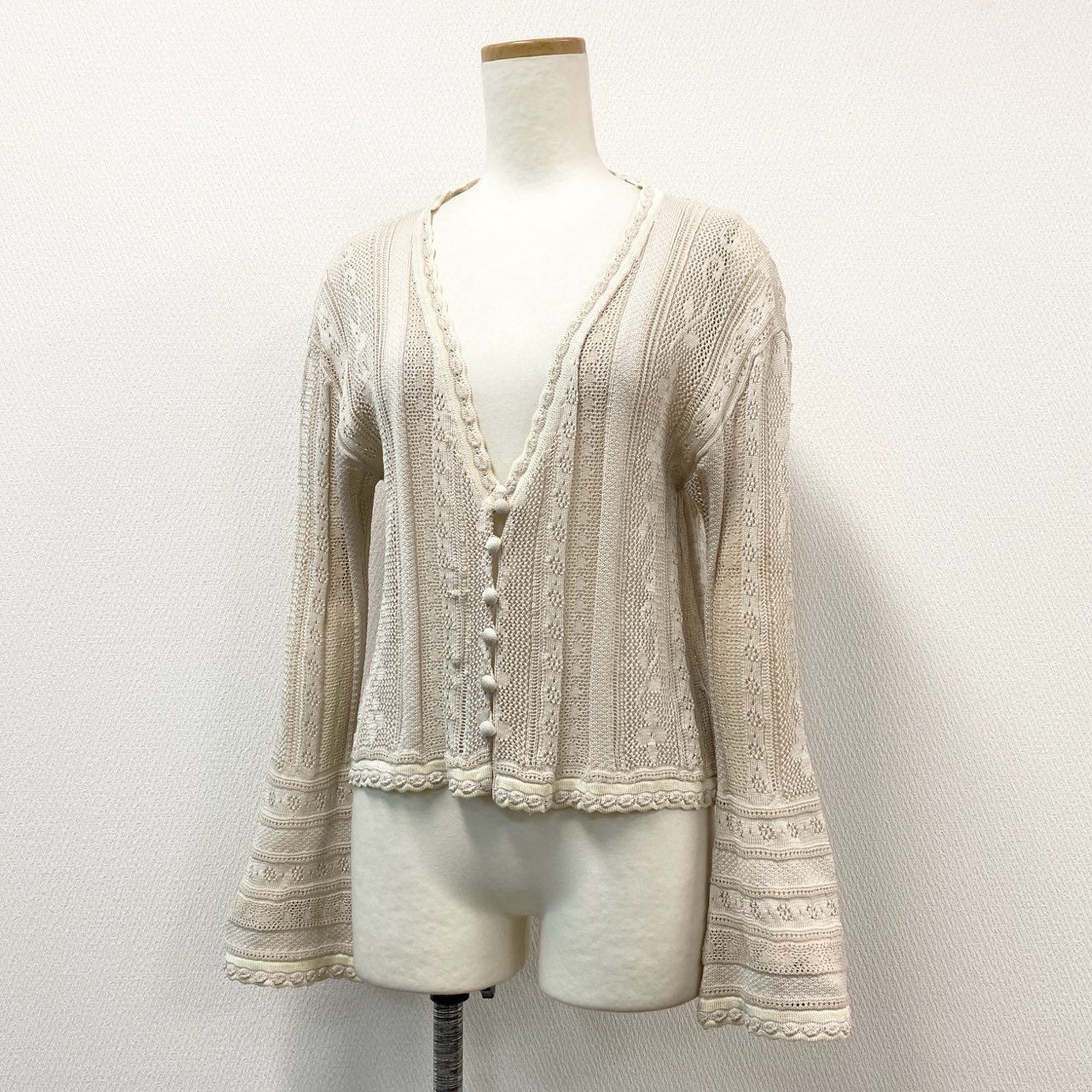 71f27 Mame Kurogouchi マメクロゴウチ Traditional Curtain Lace Knitted Cardigan ニットカーディガン トップス サイズ1 アイボリー レディース 日本製