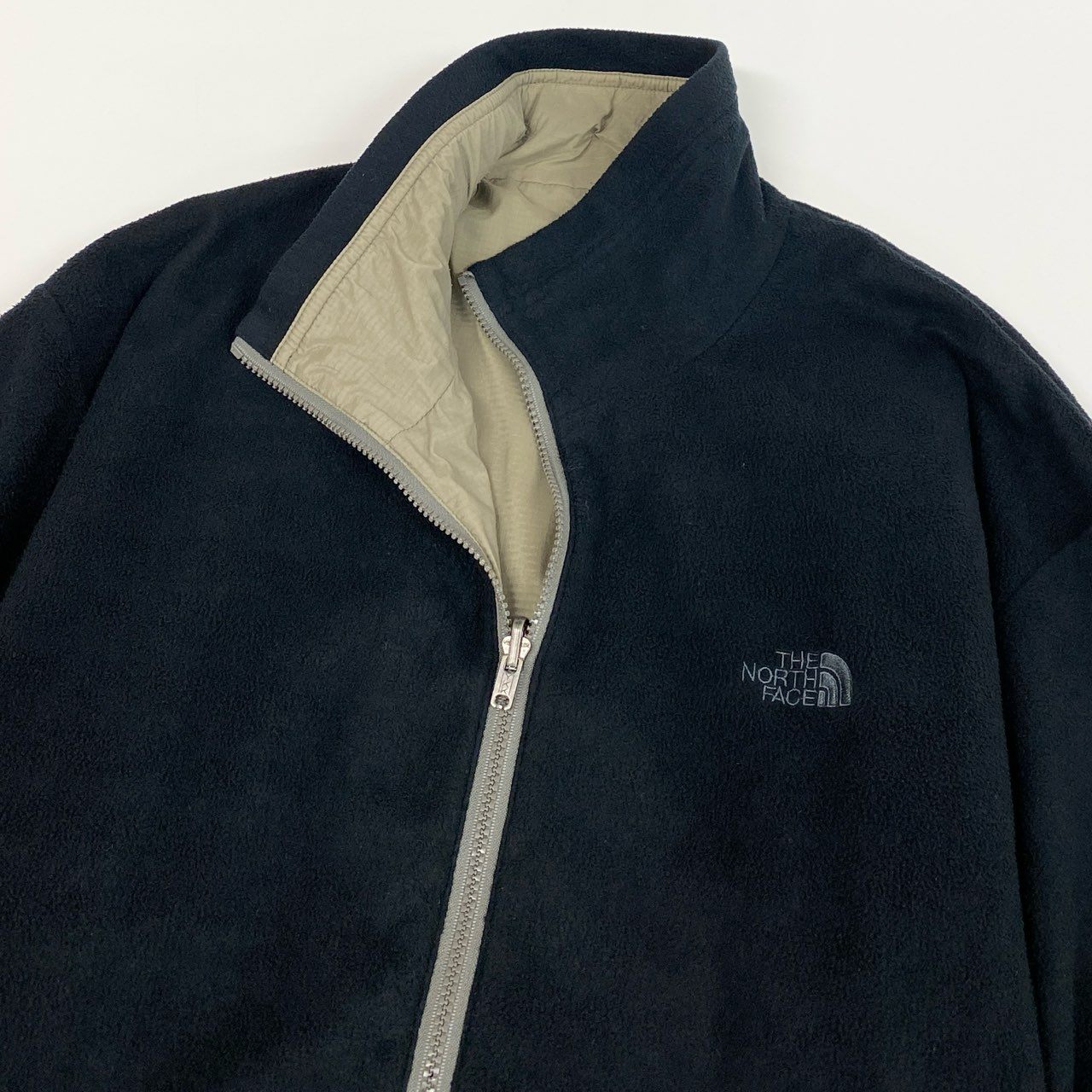 57j17 THE NORTH FACE ザノースフェイス フレックスベントリバーシブル フリースジャケット ナイロンジャケット ロゴ刺繍 NP16001 Lサイズ ブラック カーキ メンズu02t