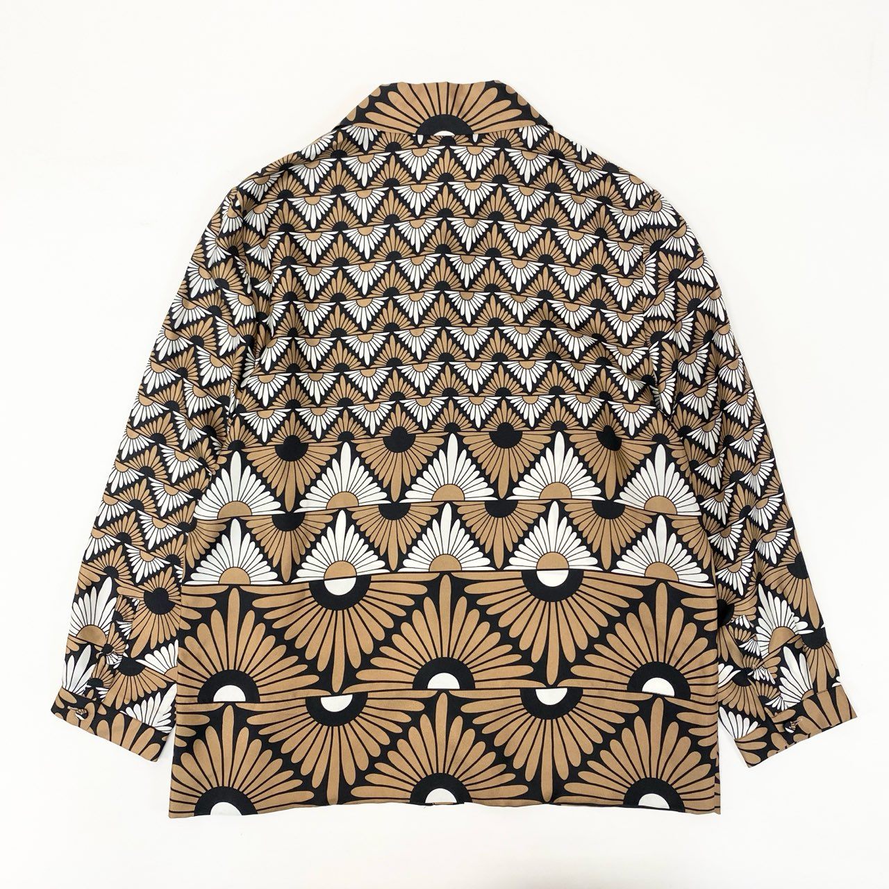 72j15《美品》MaxMara マックスマーラ シルクシャツ 長袖シャツ 幾何学模様 40サイズ ブラウン ホワイト ブラック レディースu02t