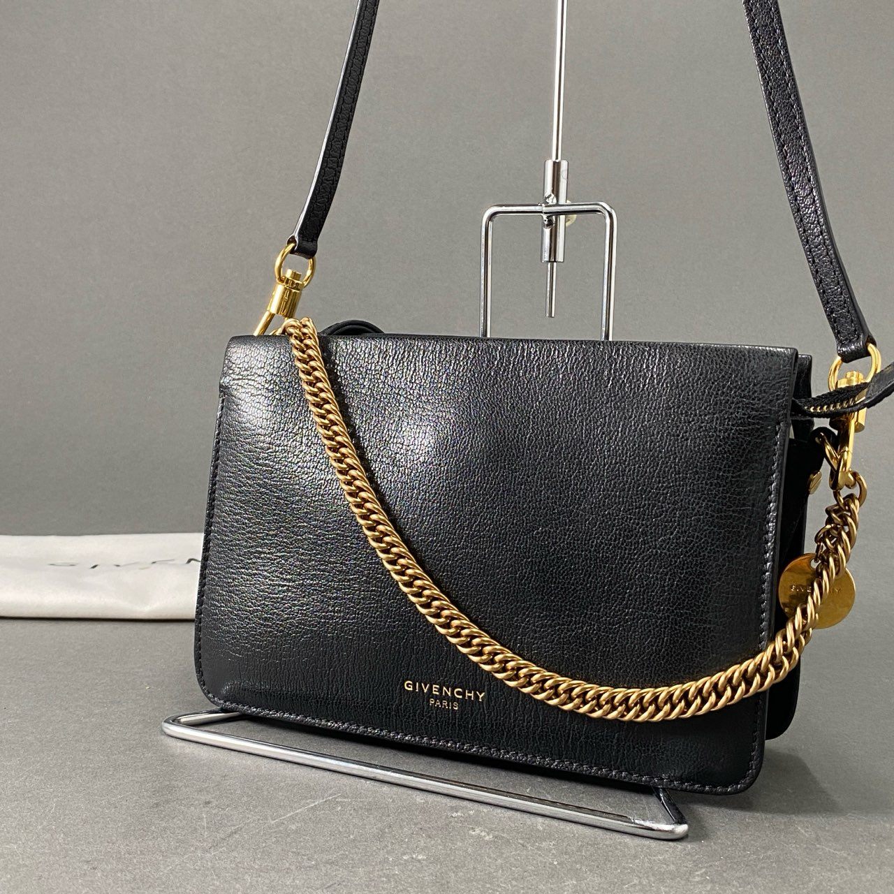Ee14 定価¥137,500 GIVENCHY ジバンシー CROSS3 2way チェーン ショルダーバッグ ハンドバッグ ブラック レザー クロスボディ 斜め掛け ワンショルダー