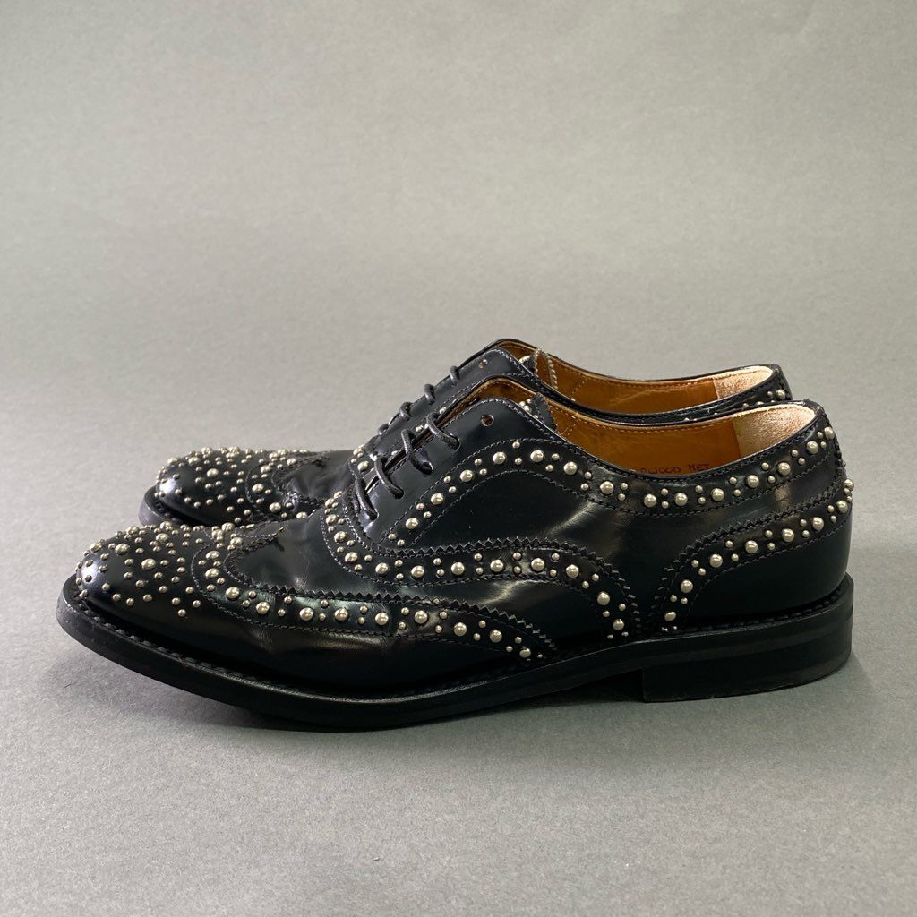 3f7 《美品》定価¥105.600 Church's チャーチ BURWOOD MET バーウッド スタッズ ドレスシューズ 35 ブラック レザー 革靴 イタリア製