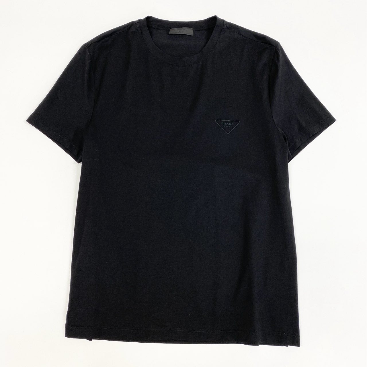 45j15 《美品》 PRADA プラダ トライアングルロゴ刺繍 ストレッチコットン 半袖Tシャツ カットソー トップス UJN712 サイズM ブラック メンズk02i