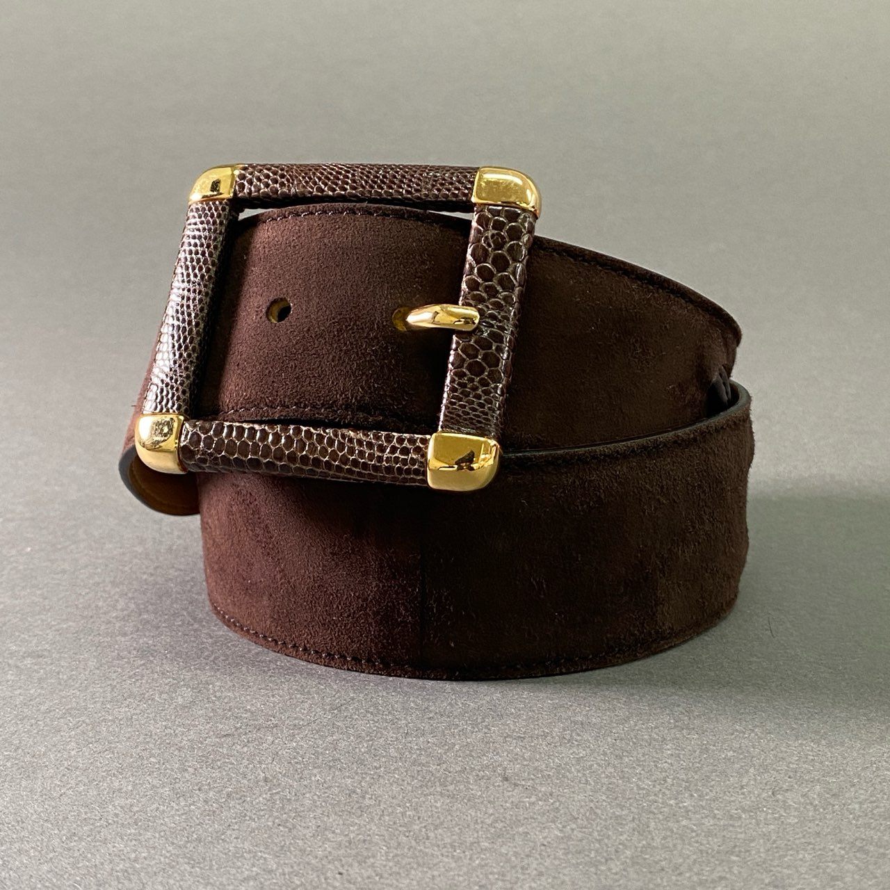 a17 TOD’S トッズ リザードバックル スウェードレザーベルト 80 ブラウン Leather イタリア製 クロスデザイン