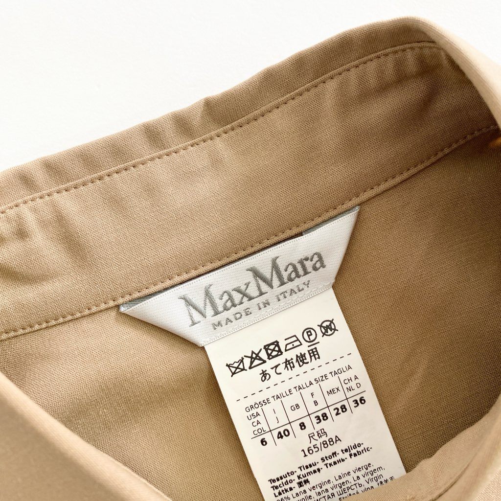 53h9 《美品》 Max Mara マックスマーラ イタリア製 白タグ 長袖ワンピース シャツワンピース ドレス 40 ブラウン ウール