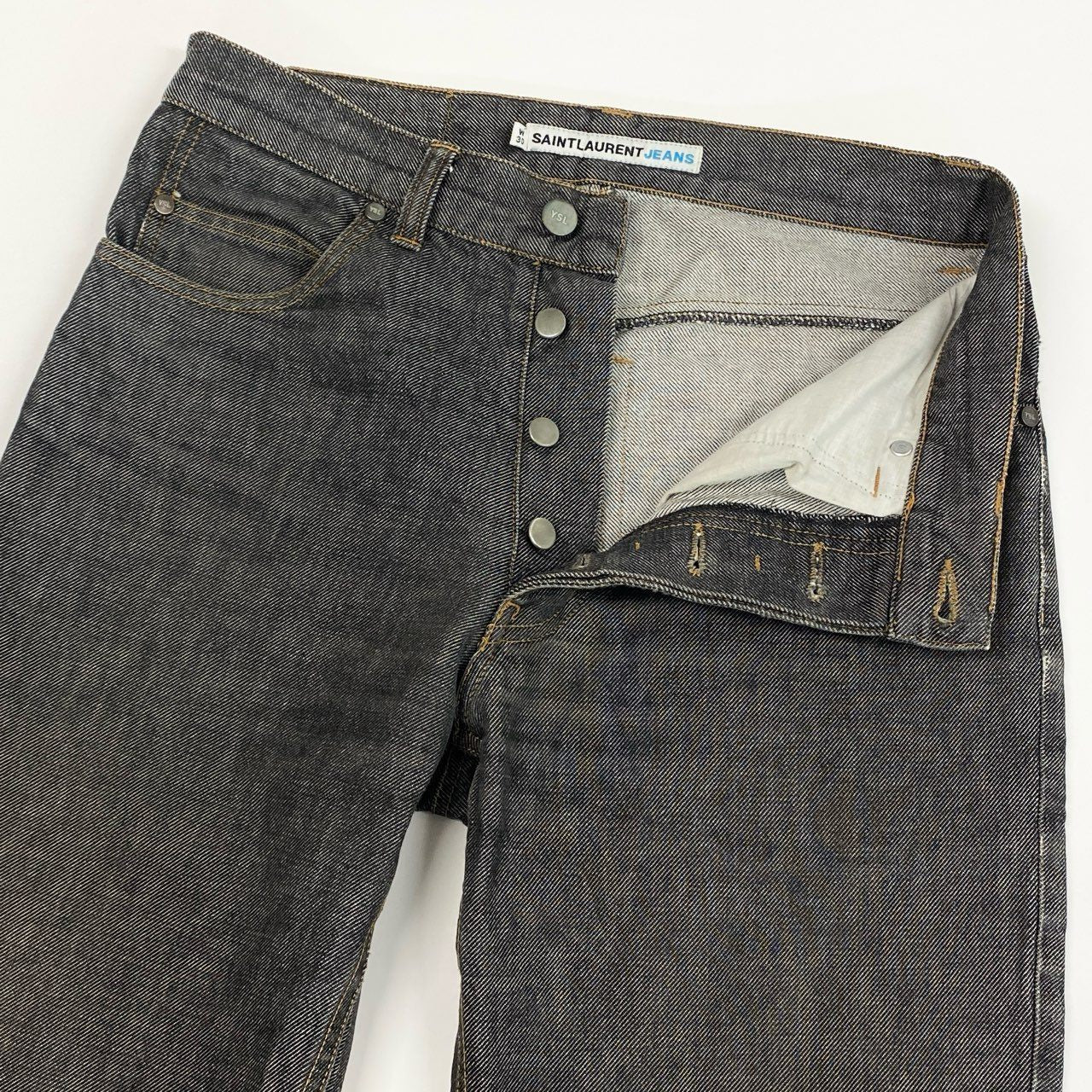 24i25 SAINT LAURENT JEANS サンローラン ブラックデニムパンツ ジーパン YSLロゴボタン ボタンフライ サイズ30 グレー系 コットン メンズk02i