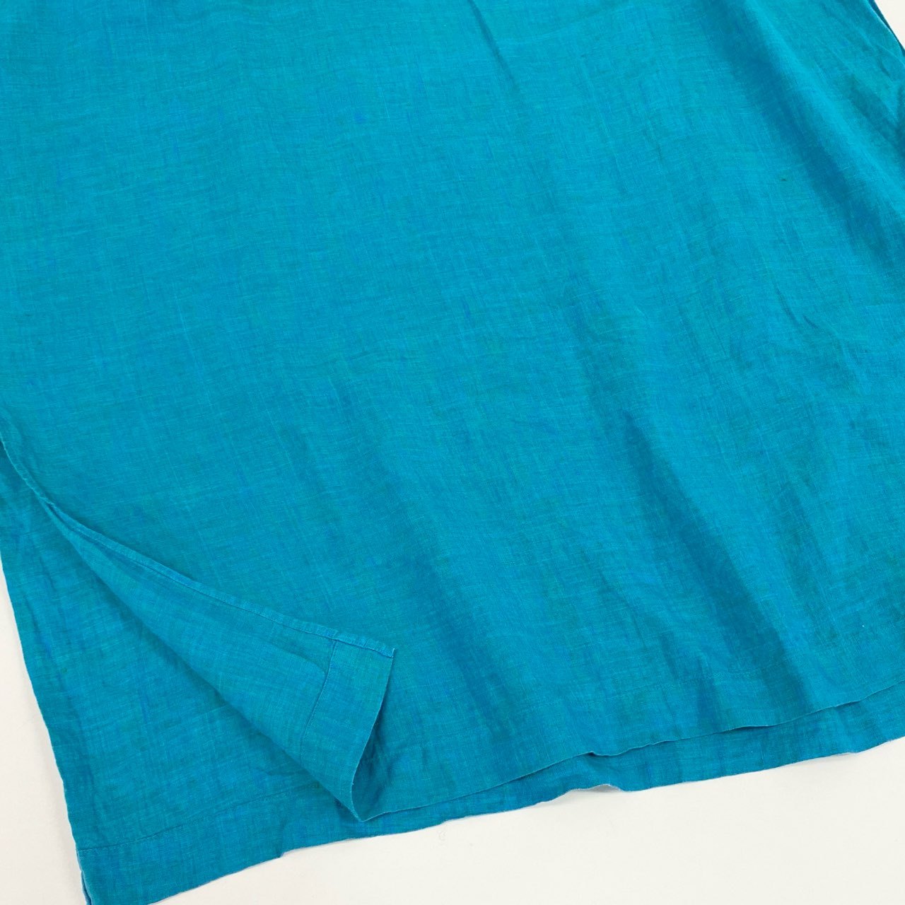 48h14《美品》 HOUSE OF LOTUS ハウスオブロータス カットオフリネンワンピース ロングワンピース フレンチスリーブ サイズM ブルー 麻 リネン100 レディースu02t