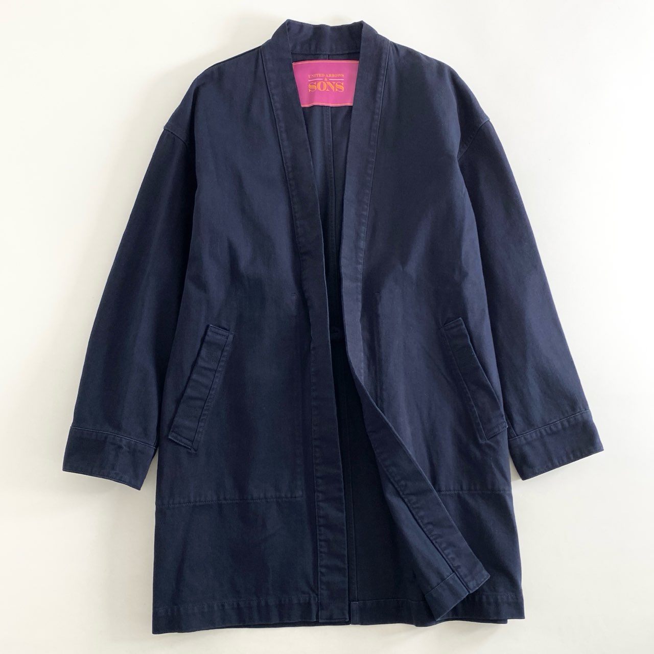 59g26 UNITED ARROWS & SONS ユナイテッドアローズ&サンズ LONG TOMMY SHIRT ロングトミーシャツ ガウン ジャケット コート 5525-211-0262 Sサイズ ネイビー コットン