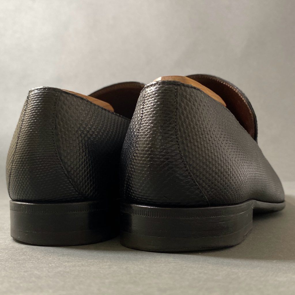 3f29 GUCCI グッチ リザードローファー 40E ブラック レザー ドレスシューズ スリッポン イタリア製 紳士靴 革靴 トカゲ