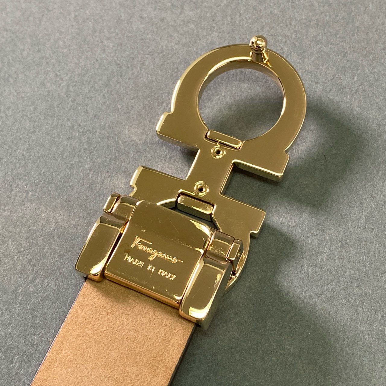 a17 Salvatore Ferragamo サルヴァトーレ フェラガモ ガンチーニ ハラコ レオパード レザーベルト ブラウン Leather イタリア製 ゴールド金具