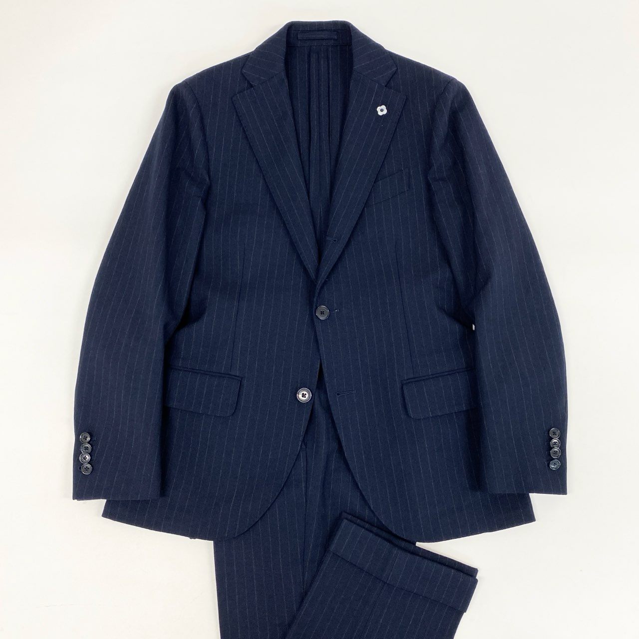 58i11 LARDINI ラルディーニ セットアップスーツ テーラードジャケット ブートニエール付き ストライプ メンズ 男性用 44 ネイビーu02t