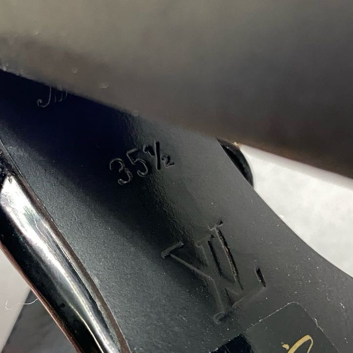 4f4 LOUIS VUITTON ルイヴィトン モノグラムキャンバス スタートレイルライン チャンキーヒール ミュール サンダル シューズ スタッズ 35 12 ブラウン ブラック