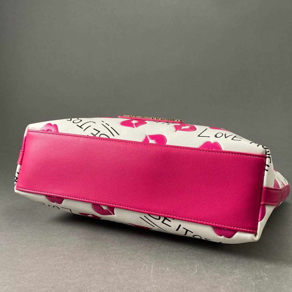 Df8 《美品》 LOVE MOSCHINO ラブ モスキーノ Lips Bag リップス トートバッグ ホワイト ピンク ショルダーバッグ