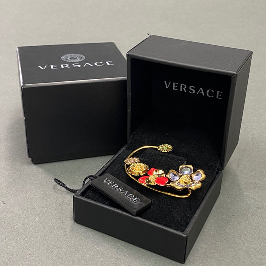 a20 VERSACE ヴェルサーチ フラワークリスタル イヤーフック イヤリング ゴールド イヤーカフ ビジュー ラインストーン アクセサリー ジュエリー