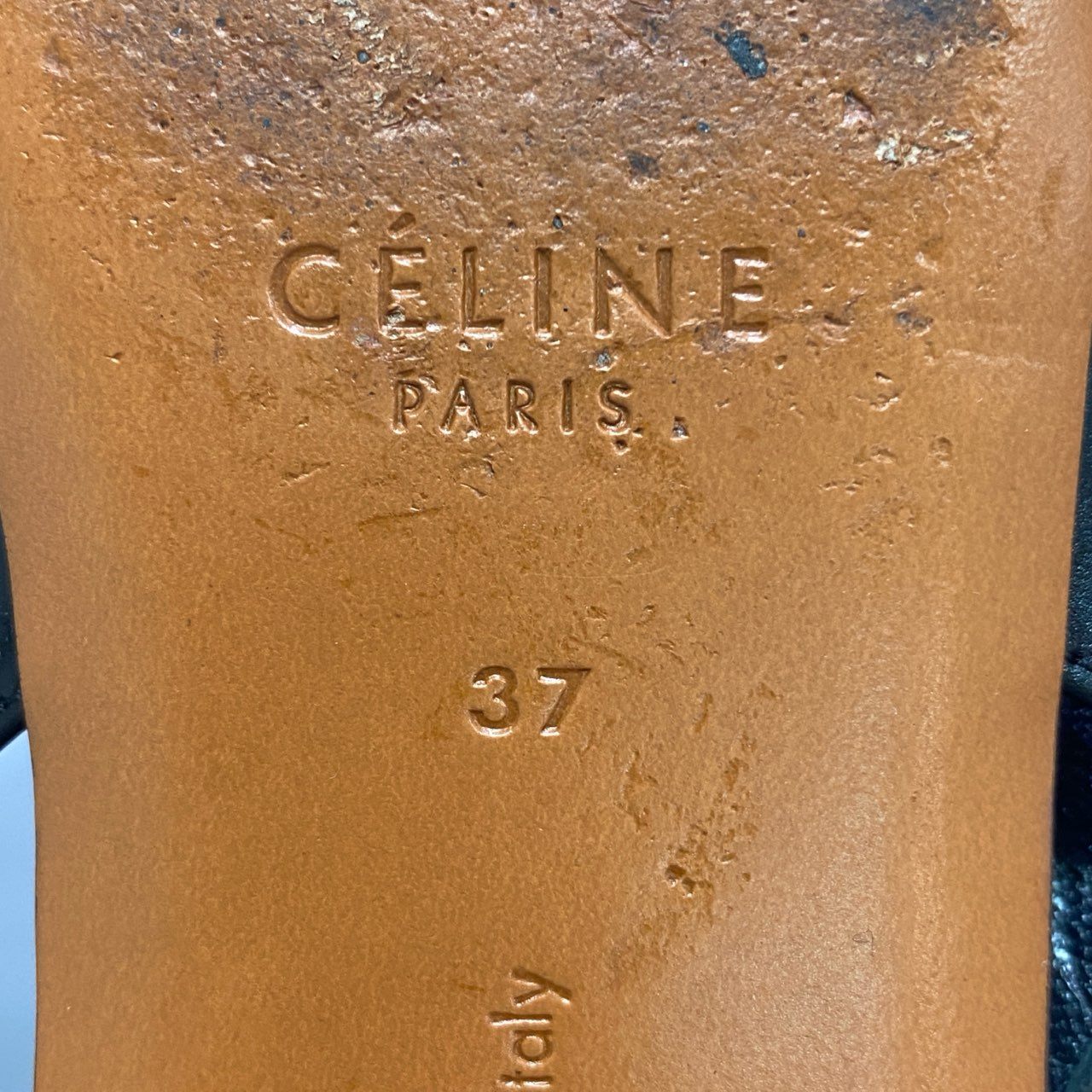 3d14 CELINE セリーヌ エッセンシャル Vネック ポインテッドトゥ フラットパンプス シューズ スリングバック イタリア製 37 ブラック レザー