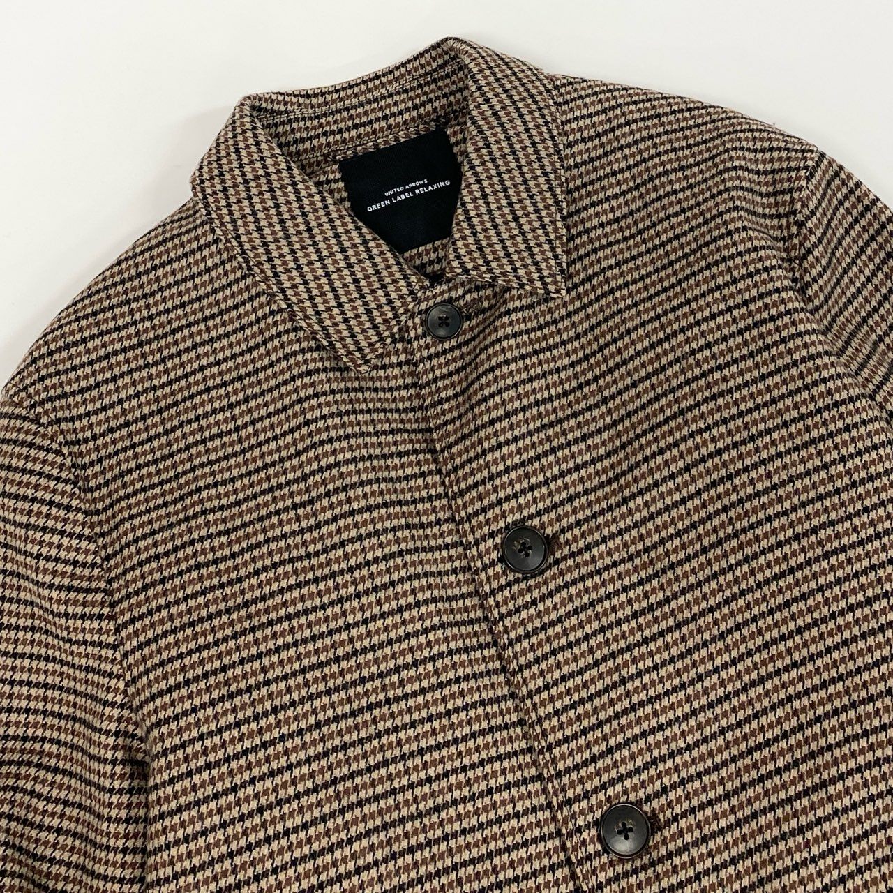 78i10 《美品》 UNITED ARROWS ユナイテッドアローズ グリーンレーベルリラクシング シンダウンステンカラーコート アウター ライナー付き 3225-199-2695 M ブラウン ハウンドトゥース メンズ オンオフ兼用k02i