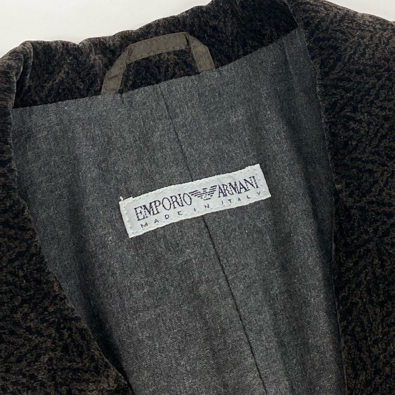 49i11 EMPORIO ARMANI エンポリオアルマーニ ベロアジャケット ヘリンボーン テーラードジャケット 90’s~00’s メンズ 男性用 1492246 48 ブラウン コットン100%u02t