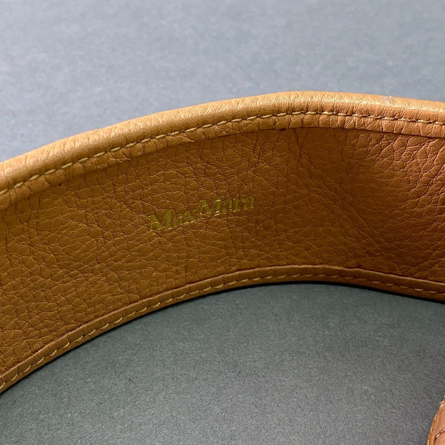 e8 《美品》 Max Mara マックスマーラ 編み込み レザーベルト S ブラウン ゴールド Leather イントレチャート