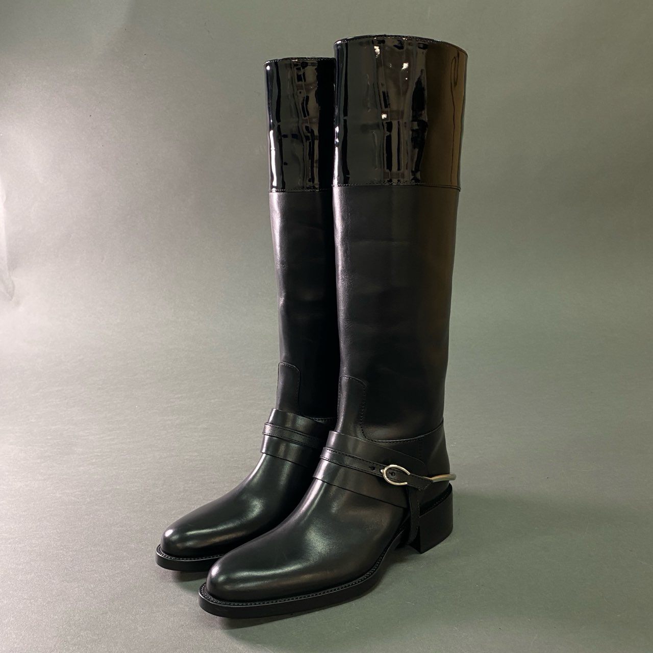 2b28 SARTORE サルトル 定価¥162.800 レザーロングブーツ 切替ブーツ leather レディース イタリア製 35 ブラック レザー エナメル