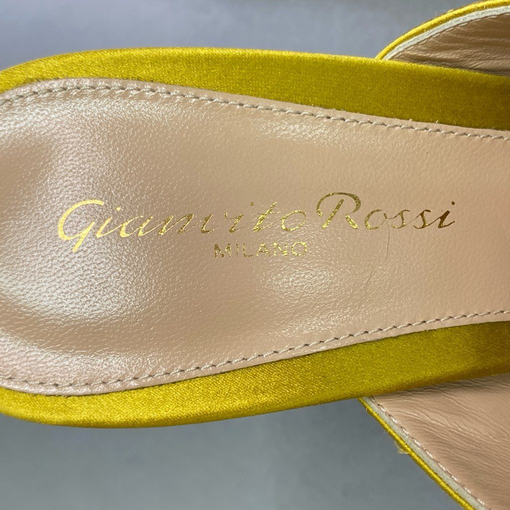 3d3 Gianvito Rossi ジャンヴィトロッシ チャンキーヒール サテン ミュール サンダル パンプス シューズ イタリア製 38 ゴールド